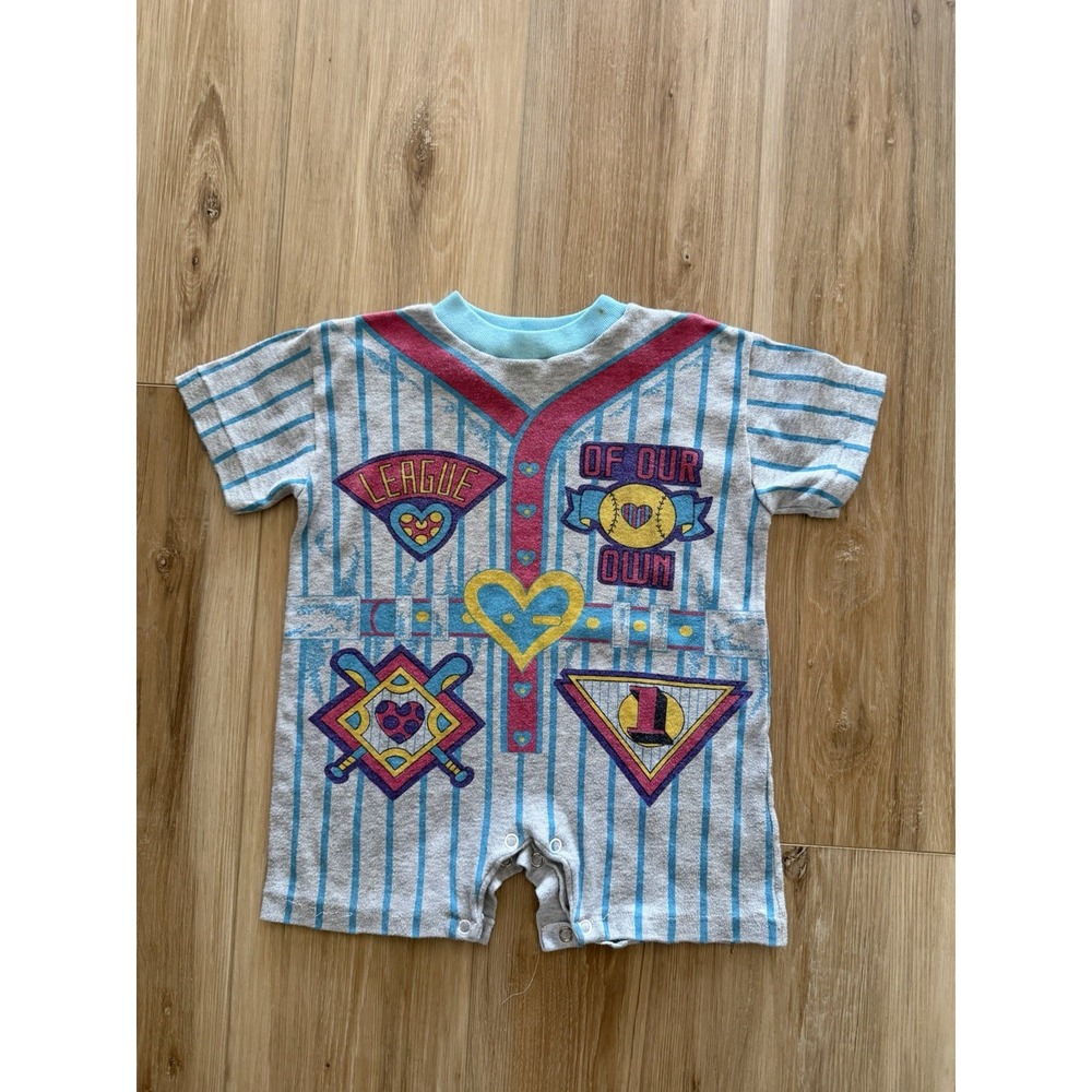 Vintage 90s A League Of Our Own Gray AOP Romper Baby Size 18M Movie Promo RARE